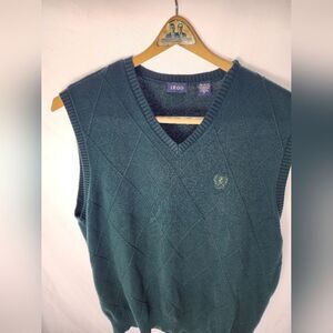 Vintage Diamond Pattern IZOD Preppy Hunter Green V Neck Sweater Vest Size M